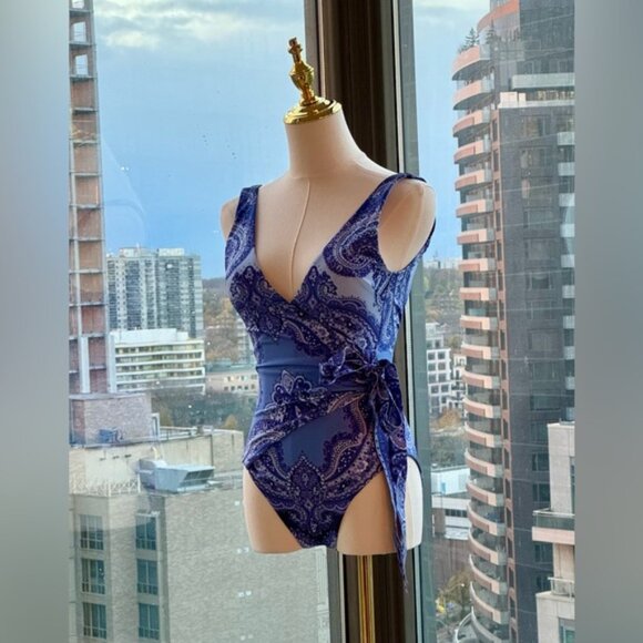 🆕 ZIMMERMANN 🧿 NWOT Wrap-Effect Paisley Print 1PC Swimsuit, Purple, Sz US 2/4 - Picture 4 of 16